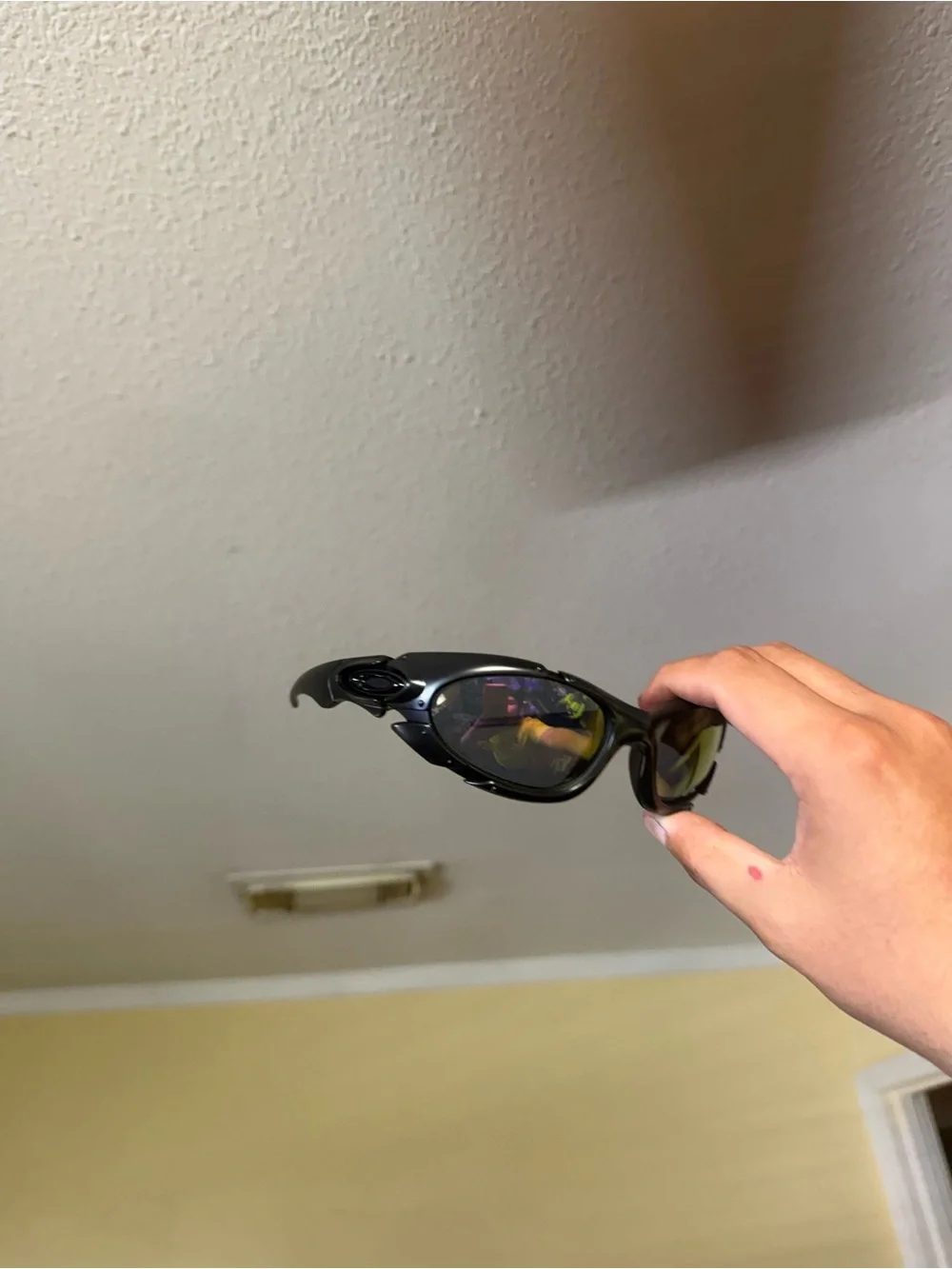 Oakley Wrap Sunglasses in Black with Yellow-Green Lensess